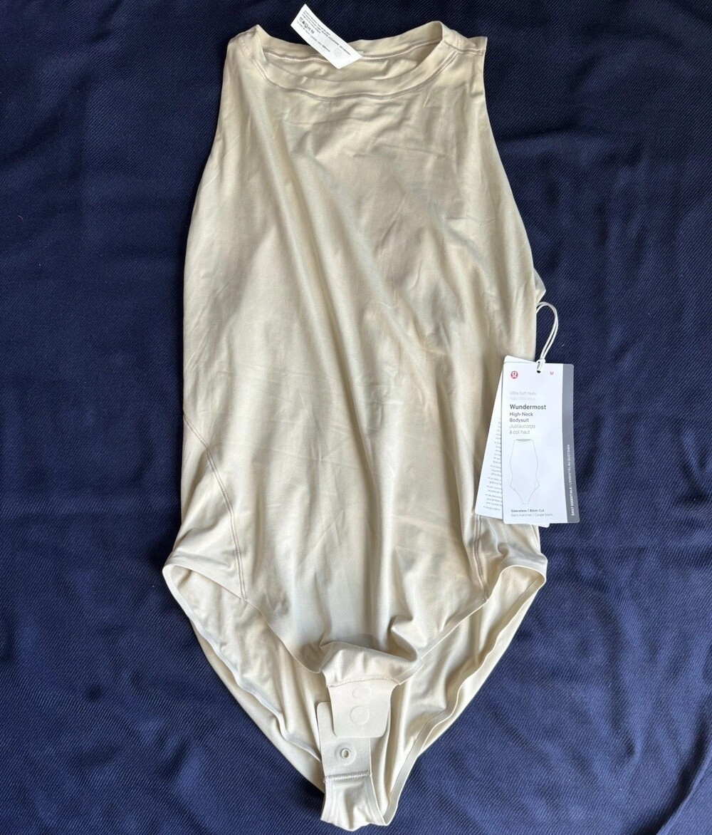 lululemon Wundermost High-Neck Bodysuit Women’s M Beige Solid Stretch
